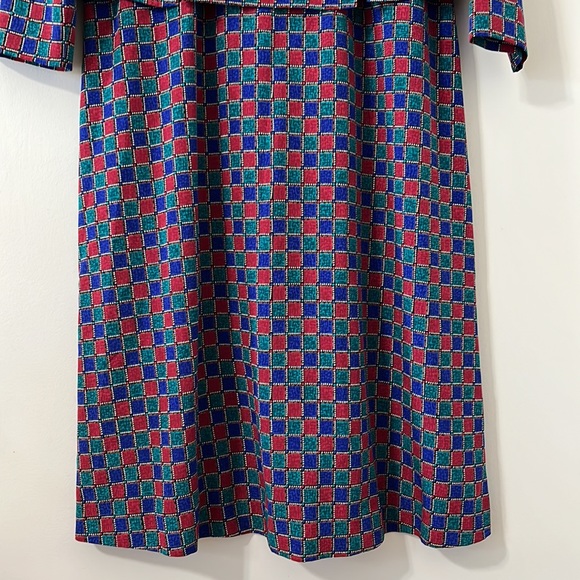 Vintage Talbots Red Blue Green Check Long Sleeve Tiered Overlay Dress Size 8P - Picture 3 of 8